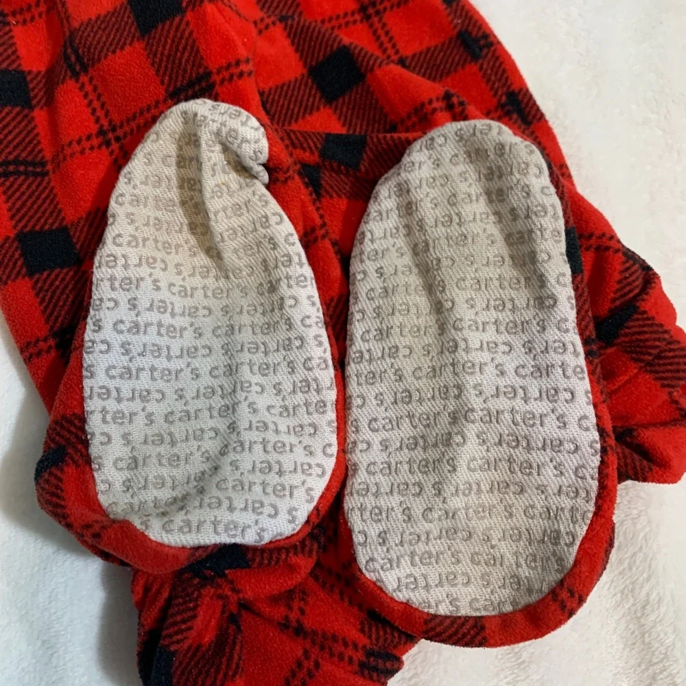 5/$25 Carters Red Black Buffalo‎ Plaid Fleece Footed Pajamas Sleepwear Kids 5T